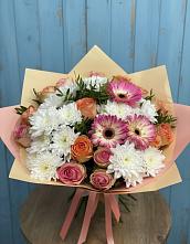 Букет цветов из:  Розы, Герберы и Хризантемы в Васильевском Моху