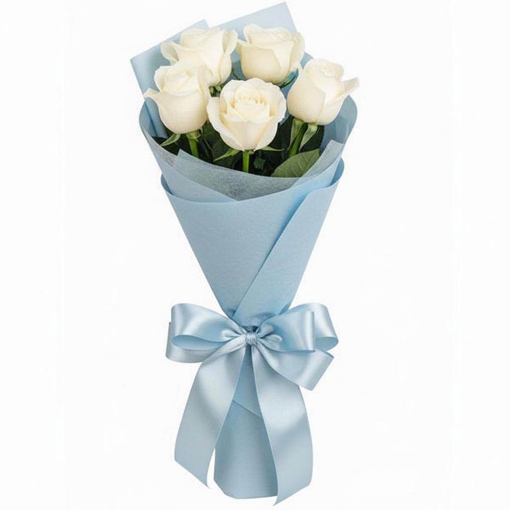 Букет 5 Белых роз Проуд в Васильевском Моху