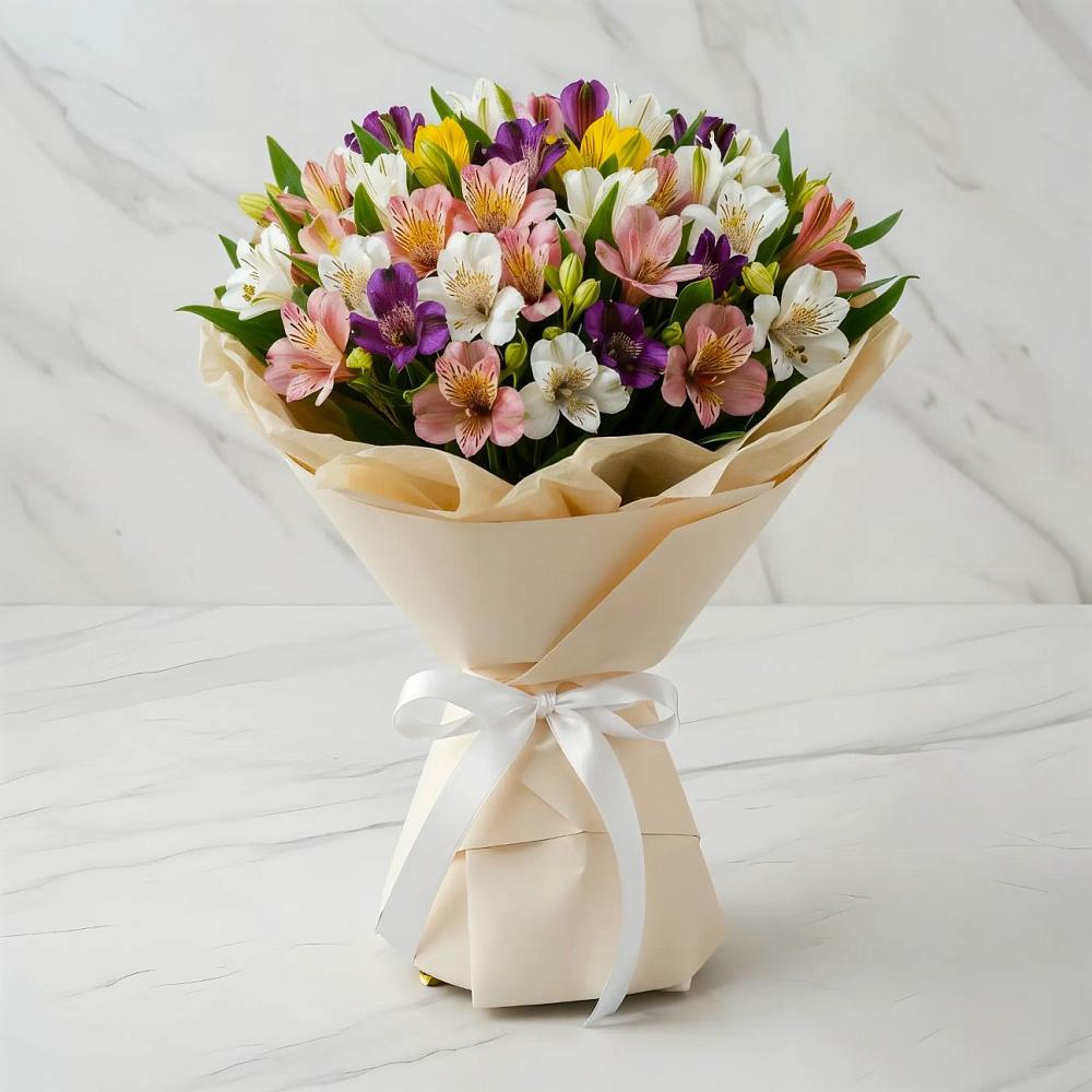 Букет цветов из: Альстромерии в Васильевском Моху