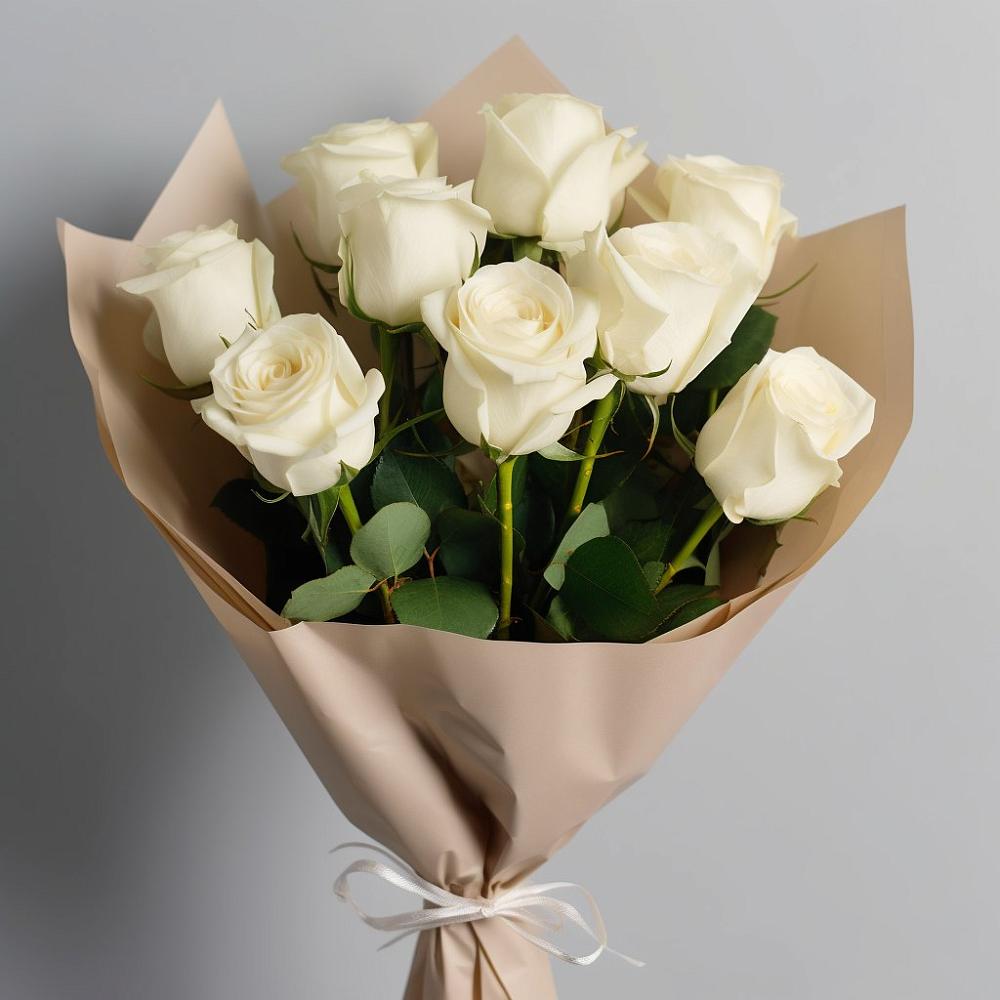 Букет 9 Белых роз Эдлесс Лав в Васильевском Моху