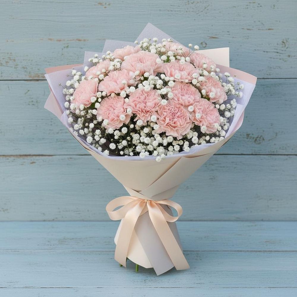 Букет цветов из: Гвоздики в Васильевском Моху