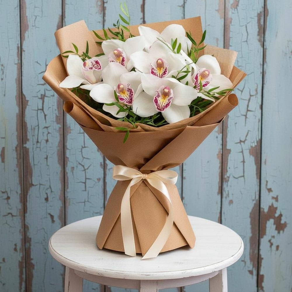 Букет цветов из: Орхидеи и Розы в Васильевском Моху