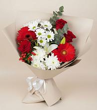 Букет цветов из:  Розы, Хризантемы, Герберы и Лилии в Васильевском Моху