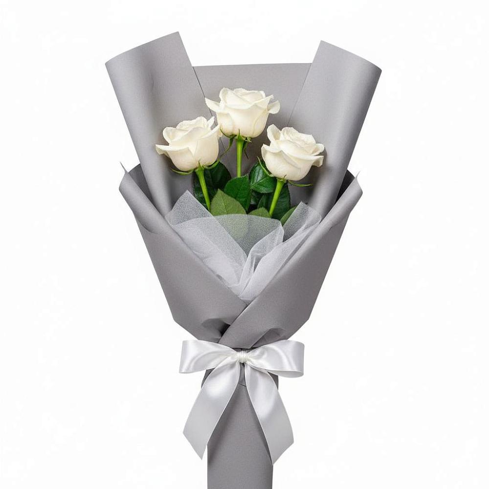 Букет 3 белые розы в Васильевском Моху