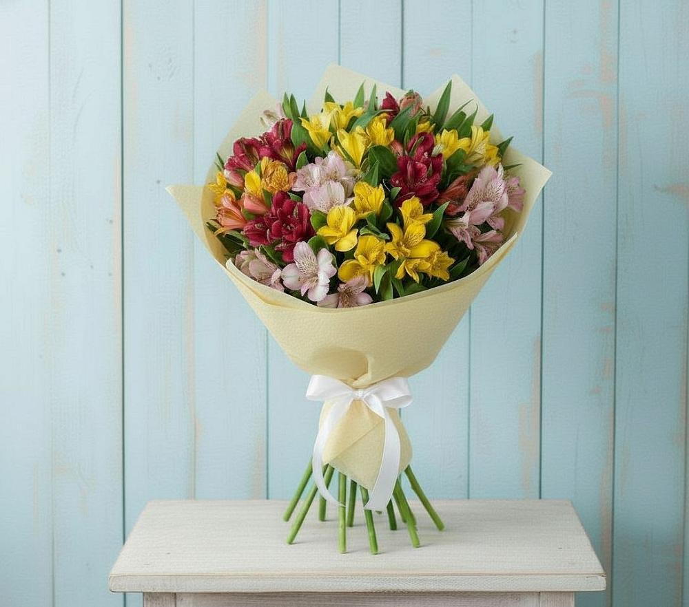 Букет цветов из: Альстромерии в Васильевском Моху